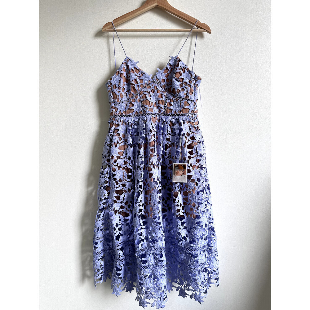 Self-Portrait women's Lace Crochet Dress Women’s US 2 midi Lilac PURPLE